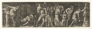 Baccanale con un Bacco ubriaco, satiri e menadi da Marcantonio Raimondi