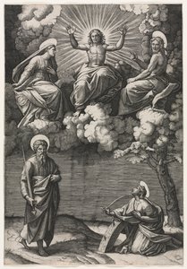 Cristo, la Vergine e San Giovanni Battista con i Santi Paolo e Caterina, c. 1520-1525 da Marcantonio Raimondi
