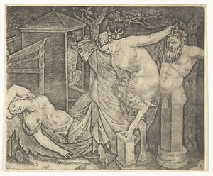 Frammento di baccanale con donna satiro e erma e baccante addormentata da Marcantonio Raimondi