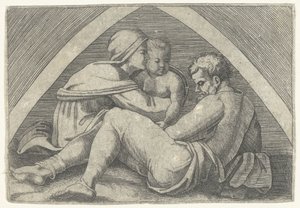 Sacra Famiglia sotto un arco da Marcantonio Raimondi