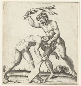 Uomo che combatte con donna come personificazione della Fortuna da Marcantonio Raimondi