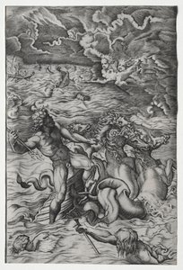 Nettuno Calma la Tempesta Che Eolo Ha Scatenato Contro la Flotta di Enea da Marcantonio Raimondi