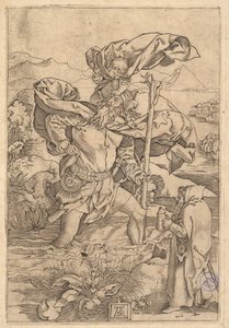 San Cristoforo che attraversa il fiume con Cristo in forma di putto sulla sua spalla, ca. 1500-1534 da Marcantonio Raimondi