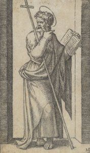San Filippo, libro nella mano sinistra, bastone appoggiato sul braccio sinistro, dalla serie..., ca. 1500-1527 da Marcantonio Raimondi