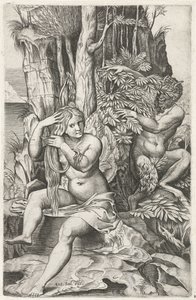 Satiro che spia una ninfa durante la sua toilette