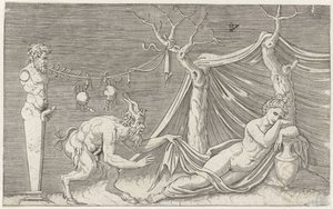 Satiro che spia una ninfa addormentata da Marcantonio Raimondi