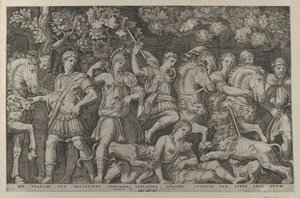 Speculum Romanae Magnificentiae: La caccia al leone, ca. 1500-1534 da Marcantonio Raimondi