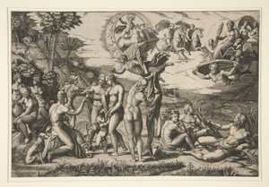 Il Giudizio di Paride, dopo Raffaello, c.1510-20 da Marcantonio Raimondi