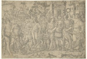 Trionfo di un imperatore romano con soldati e armature catturate da Marcantonio Raimondi