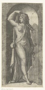 Donna come personificazione della Prudenza (Prudentia) con serpente e maschera