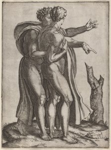 Due uomini nudi da Marcantonio Raimondi after Michelangelo