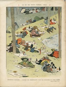 Illustrazione di Marcel Capy (1865-1941) in Le Rire, 28/05/10 - Il gioco dei piccoli fogli... grassi - Passatempi, Picnic, Gastronomia cuoco