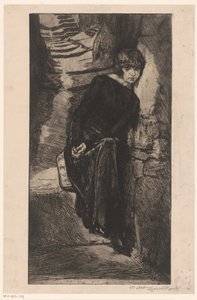 Donna vestita di nero, appoggiata al muro da Marcel Roux (signed by artist)