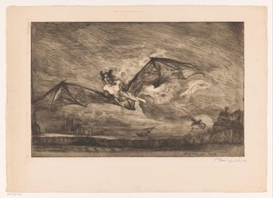 Paesaggio notturno con creature simili a pipistrelli da Marcel Roux (signed by artist)