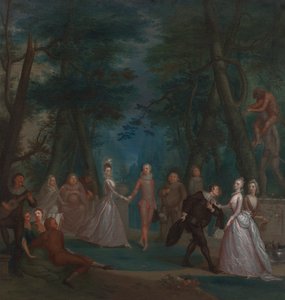 Scena in un parco, con figure della Commedia dell
