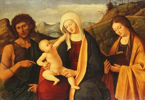 La Madonna e il Bambino, con San Giovanni Battista e una santa da Marco Basaiti