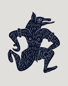 Lupo mannaro, 2023 (linoleum su carta) da Marco Campedelli