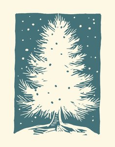 Albero di Natale bianco, 2023 (linoleum su carta) da Marco Campedelli