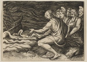 Un gruppo di figure a destra che assistono a un naufragio, ca. 1515-27 da Marco Dente