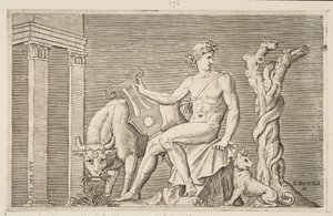 Apollo che cura i greggi di Admeto, Apollo seduto con una lira da Marco Dente