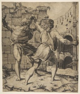 Entello e Dare che combattono davanti a rovine classiche, 1520-25