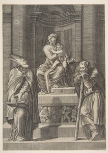 San Giuseppe a sinistra e un vescovo a destra davanti all