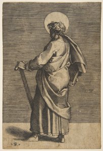 San Simone in piedi rivolto a sinistra, con una sega e un libro, ca. 1515-27 da Marco Dente