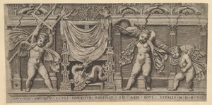 Speculum Romanae Magnificentiae: Bassorilievo con tre cupidi, 1519 da Marco Dente