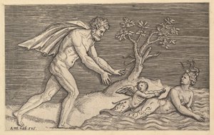 Speculum Romanae Magnificentiae: Uomo nudo che insegue una naiade da Marco Dente
