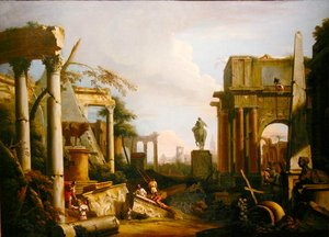 Paesaggio con rovine classiche e figure da Marco Ricci