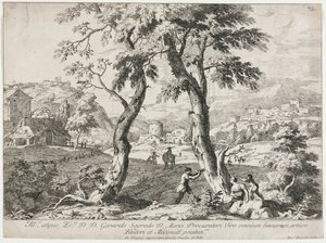 Veduta di un villaggio con figure in primo piano da Marco Ricci