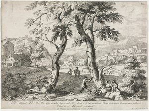 Veduta di un villaggio con figure in primo piano, 1723 da Marco Ricci