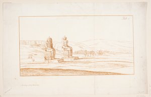Illustrazione di "Drawings of some Ruins and Colossal Statues at Thebes in Egypt with an Account of the Fame in a Letter to the Royal Society", Londra 1741 da Marcus Tuscher