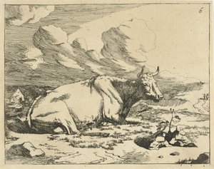 Mucca sdraiata, di profilo da Marcus de Bye