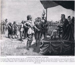 Caractacus davanti a Claudio, illustrazione da "Hutchinson