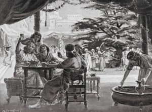Esultanza a Babilonia per la ricostruzione della città da parte di Esarhaddon (litografia)