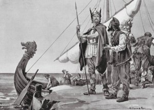Rurik parte per la Terra degli Slavi, 862 d.C. (litografia)
