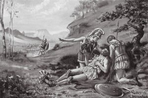La morte di Epameinonda, 362 a.C. (litografia) da Margaret (after) Dovaston