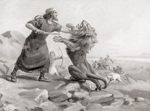 Tiglath-Pileser che uccide un leone, da Hutchinson
