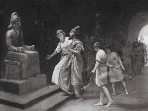 Tukulti-Ninib I nel Tempio di Marduk (litografia) da Margaret (after) Dovaston