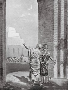 Ur-Engur ispeziona il Tempio del Dio della Luna in costruzione (litografia) da Margaret (after) Dovaston
