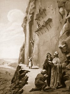 Dario che sovrintende alla sua iscrizione a Behistun, illustrazione da "Hutchinson