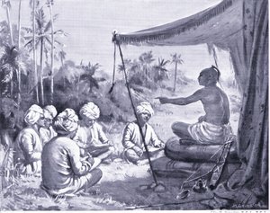 Kulottunga Chola istruisce i suoi topografi 1086 d.C. (litografia)