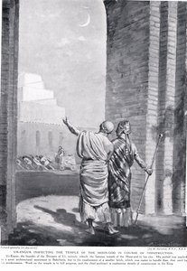 Ur-Engur che ispeziona il Tempio del Dio della Luna in fase di costruzione, illustrazione da "Hutchinson