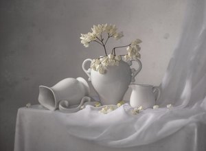 Elegante natura morta bianca da Margareth Perfoncio