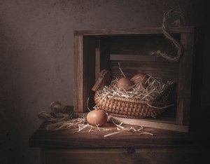 Uova in cesto rustico a forma di anatra