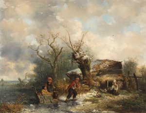 Paesaggio invernale con bambini che giocano da Mari ten Kate