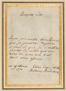 Lettera autografa a Thérèse o Barbe Durieux, datata 19 aprile 1770 da Maria Antonia Josepha Johanna von Habsburg Lothringen