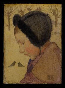 Testa di una giovane ragazza con cappello di pelliccia da Marianne Stokes