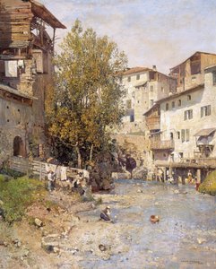Paesaggio con un villaggio alla periferia di Roma